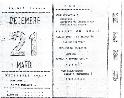 Menu de Noël du 21 Décembre 1954
