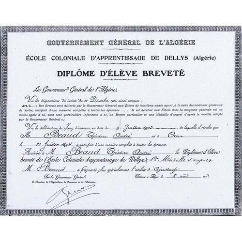 Documents rare liés l'école des arts et des metiers de Dellys Dip_1913